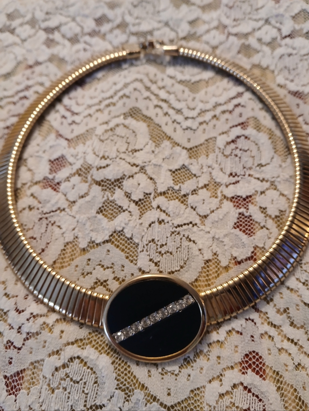 Vintage Park Lane Gold-Tone Choker Collar Necklace with Black & Jeweled Accents